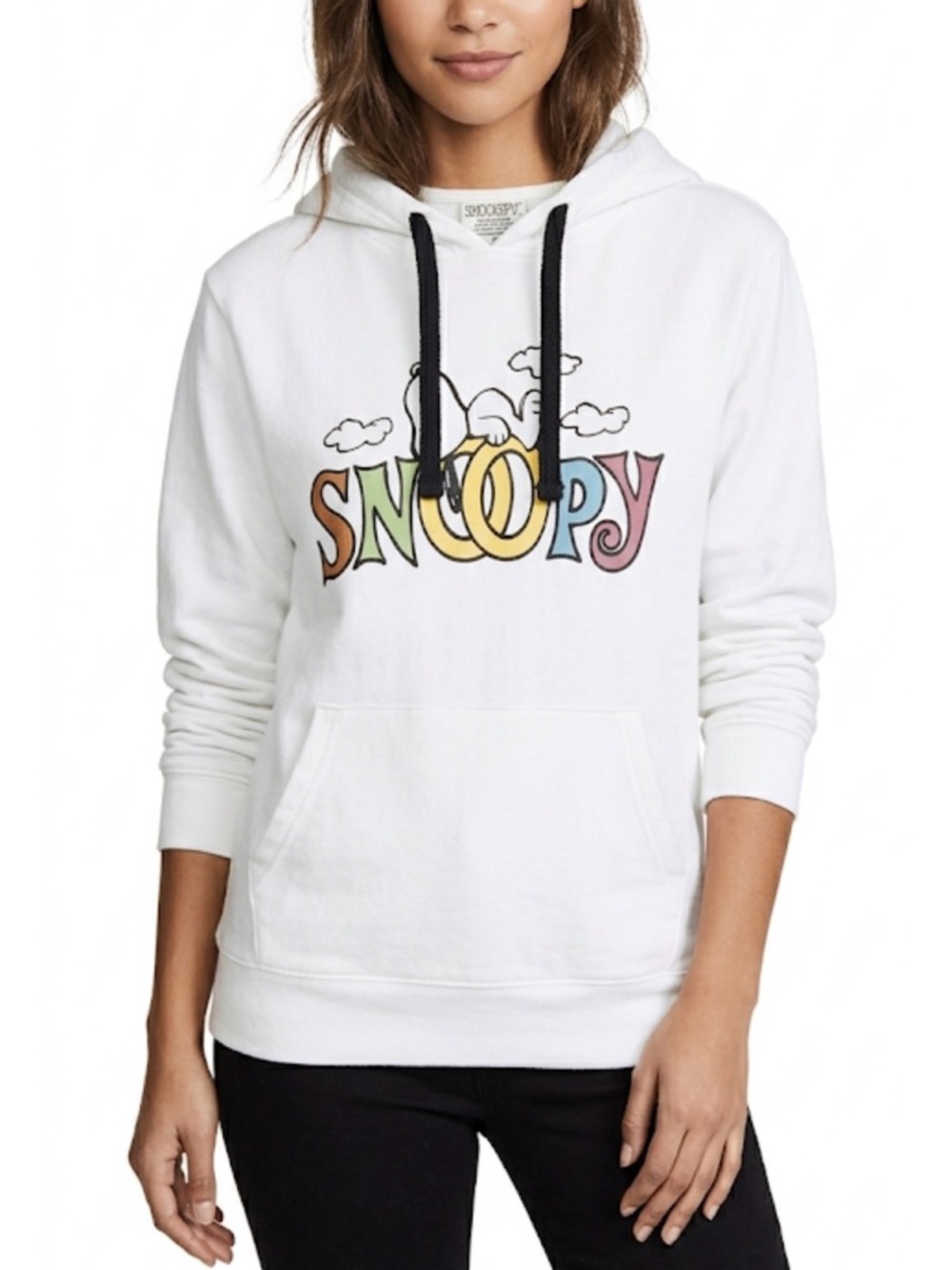 PEANUTS Grahic Snoopy Hoodie with Front Pockets, Women’s Size S, White